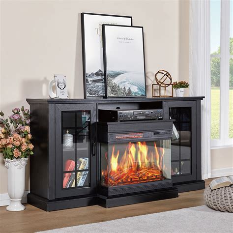 [Overall Curved Design] Unique curved electric fireplace(26inches) glass surfaces combine <b>TV</b> console with a curved front. . Amerlife tv stand with fireplace instructions